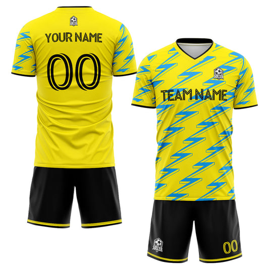 Benutzerdefinierte Fußballuniform Jersey Kinder Erwachsene Personalisiertes Set Jersey Shirt Gelb