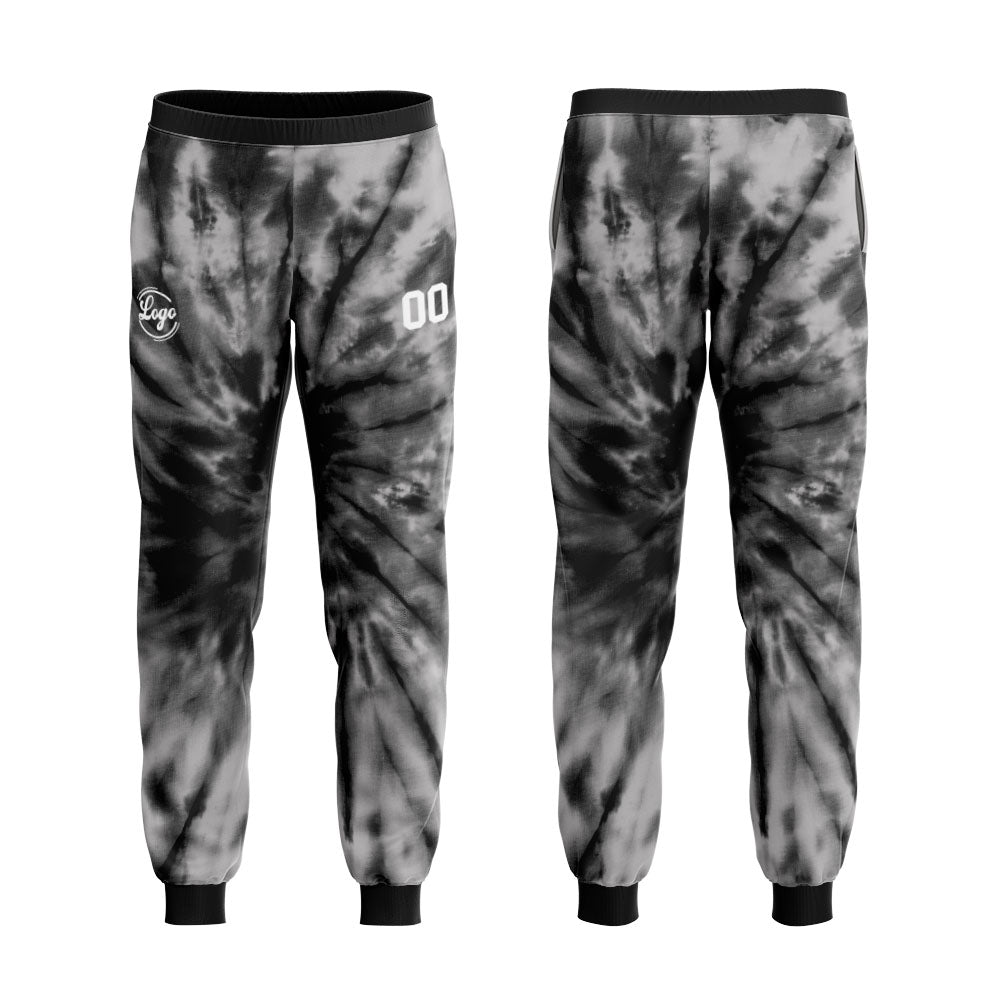 Benutzerdefiniert Krawattenfärben Sport-Hoodie-Oberteil und Hosen-Set Schwarz