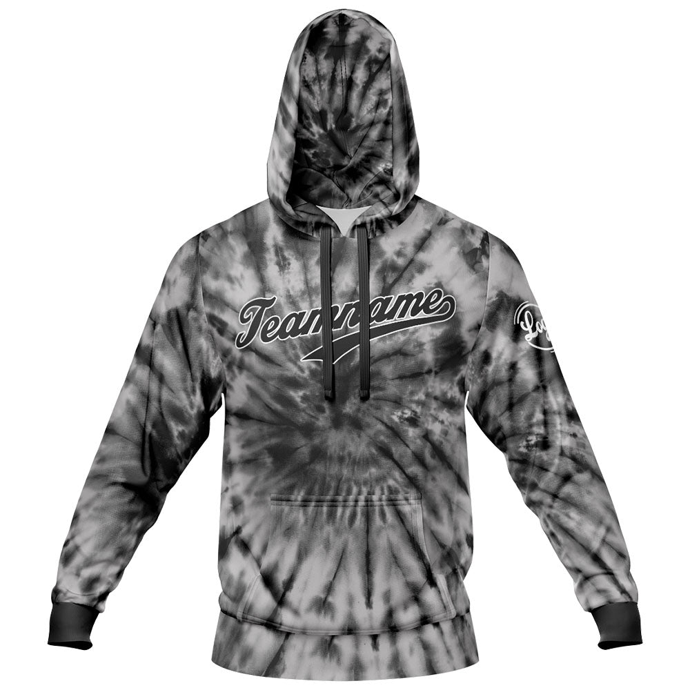 Benutzerdefiniert Krawattenfärben Sport-Hoodie-Oberteil und Hosen-Set Schwarz