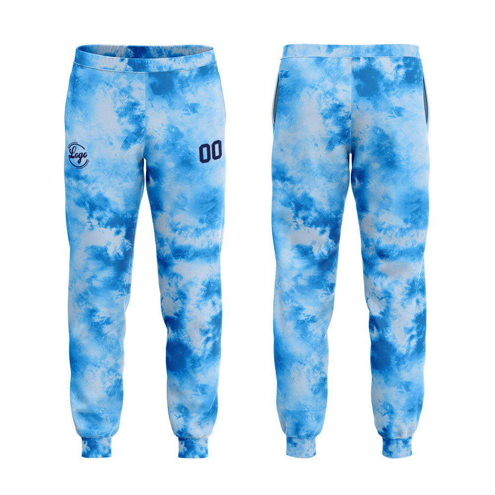 Benutzerdefiniert Krawattenfärben Sport-Hoodie-Oberteil und Hosen-Set Hellblau