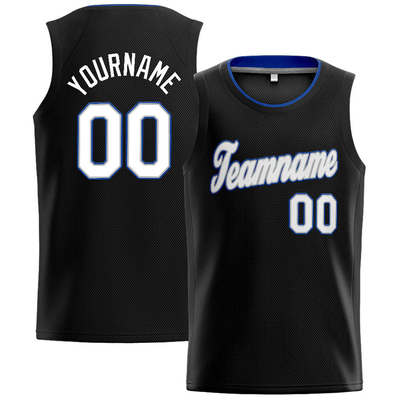 Benutzerdefinierte Authentisch  Basketball Trikot Schwarz-Weiß-Grau- königlich