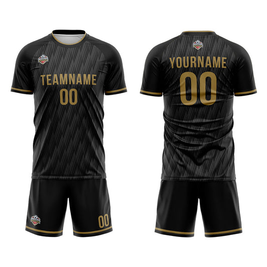 Benutzerdefinierte Fußball Trikots für Männer Frauen Personalisierte Fußball Uniformen für Erwachsene und Kind Schwarz-Grau-Gold