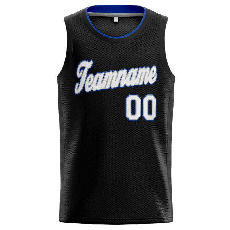 Benutzerdefinierte Authentisch  Basketball Trikot Schwarz-Weiß-Grau- königlich