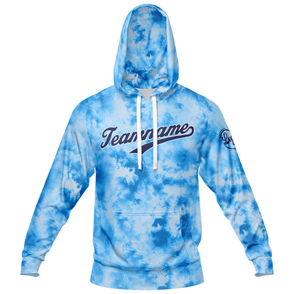 Benutzerdefiniert Krawattenfärben Sport-Hoodie-Oberteil und Hosen-Set Hellblau