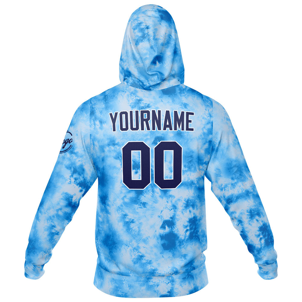 Benutzerdefiniert Krawattenfärben Sport-Hoodie-Oberteil und Hosen-Set Hellblau