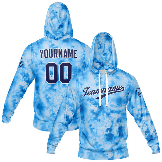 Benutzerdefiniert Krawattenfärben Sport-Hoodie-Oberteil und Hosen-Set Hellblau