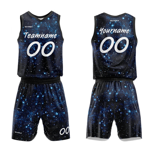 Benutzerdefinierter Sternenklarer Himmel Basketballanzug für Erwachsene und Kinder Personalisiertes Trikot