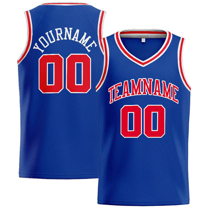Benutzerdefinierte Authentisch  Basketball Trikot Königlich- Rot- Weiß
