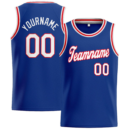 Benutzerdefinierte Authentisch  Basketball Trikot Königlich- Weiß- Rot