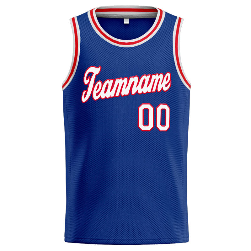 Benutzerdefinierte Authentisch  Basketball Trikot Königlich- Weiß- Rot