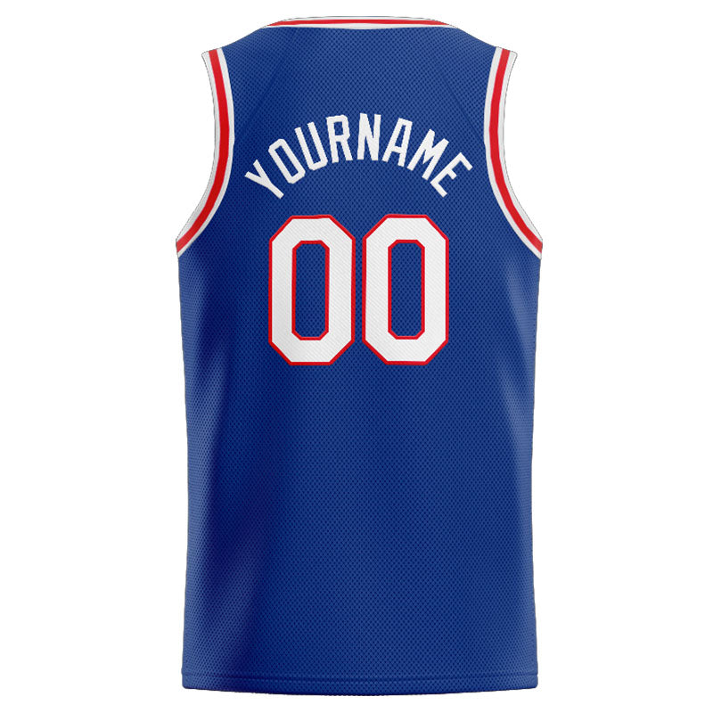 Benutzerdefinierte Authentisch  Basketball Trikot Königlich- Weiß- Rot