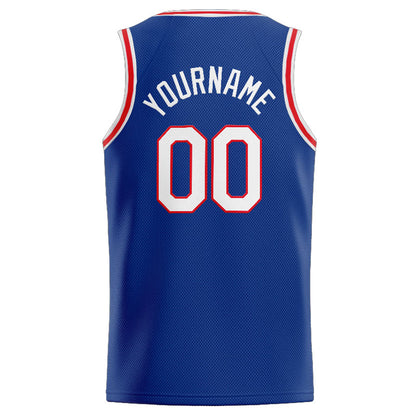Benutzerdefinierte Authentisch  Basketball Trikot Königlich- Weiß- Rot