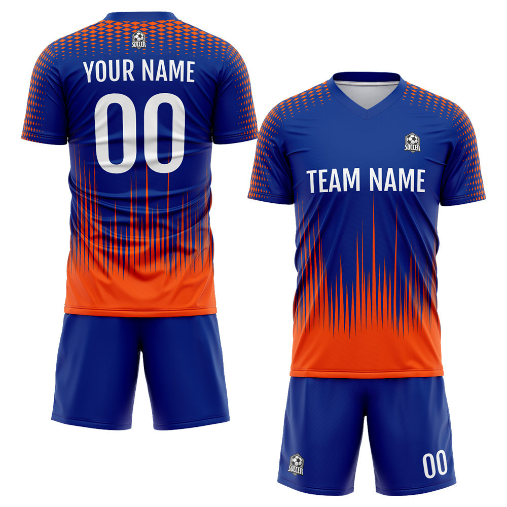Benutzerdefinierte Fußball Trikots für Männer Frauen Personalisierte Fußball Uniformen für Erwachsene und Kind Royal&Orange