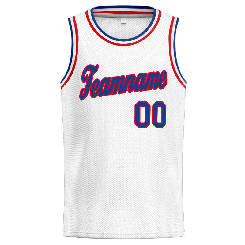 Benutzerdefinierte Authentisch  Basketball Trikot Weiß- königlich -Rot