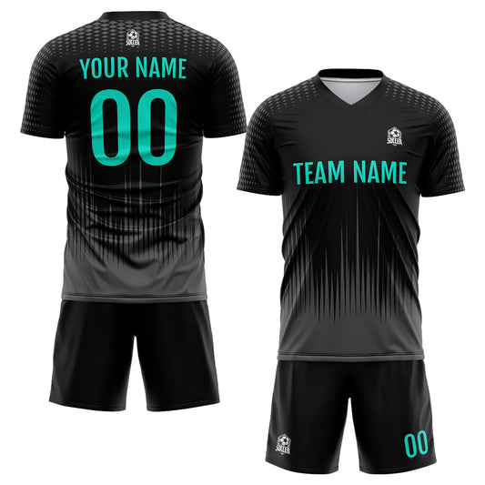 Benutzerdefinierte Fußball Trikots für Männer Frauen Personalisierte Fußball Uniformen für Erwachsene und Kind Schwarz&Aqua