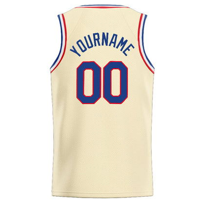 Benutzerdefinierte Authentisch  Basketball Trikot Creme- Königlich- Rot