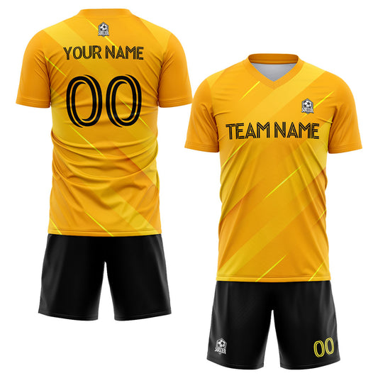 Benutzerdefinierte Fußballuniform Jersey Kinder Erwachsene Personalisiertes Set Jersey Shirt Gelb