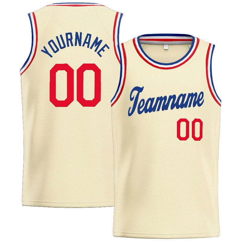 Benutzerdefinierte Authentisch  Basketball Trikot Creme- Königlich- Rot