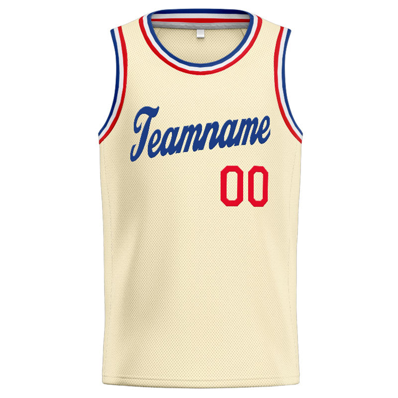 Benutzerdefinierte Authentisch  Basketball Trikot Creme- Königlich- Rot