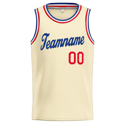 Benutzerdefinierte Authentisch  Basketball Trikot Creme- Königlich- Rot