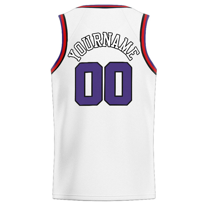 Benutzerdefinierte Authentisch  Basketball Trikot Weiß-Lila-Schwarz-Rot
