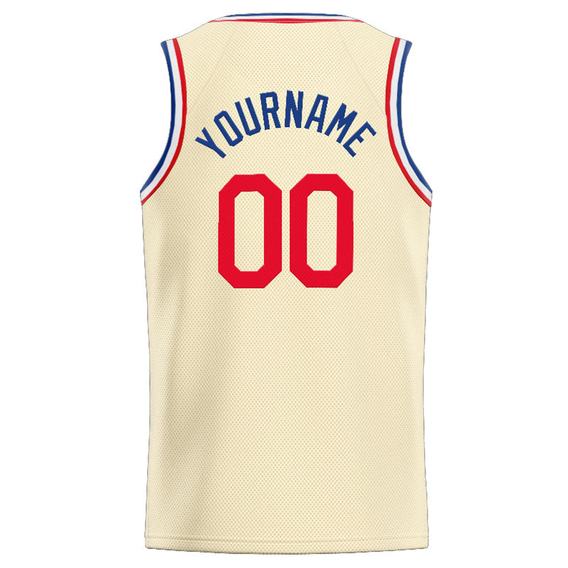 Benutzerdefinierte Authentisch  Basketball Trikot Creme- Königlich- Rot