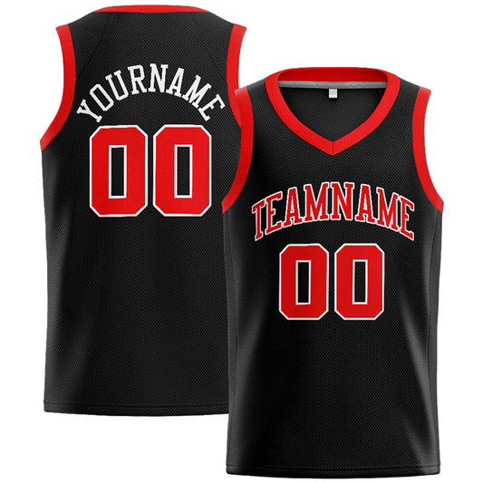 Benutzerdefinierte Authentisch  Basketball Trikot Schwarz-Rot-Weiß