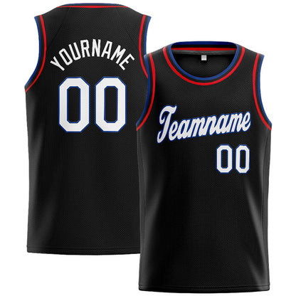 Benutzerdefinierte Authentisch  Basketball Trikot Schwarz- Weiß- Königlich- Rot