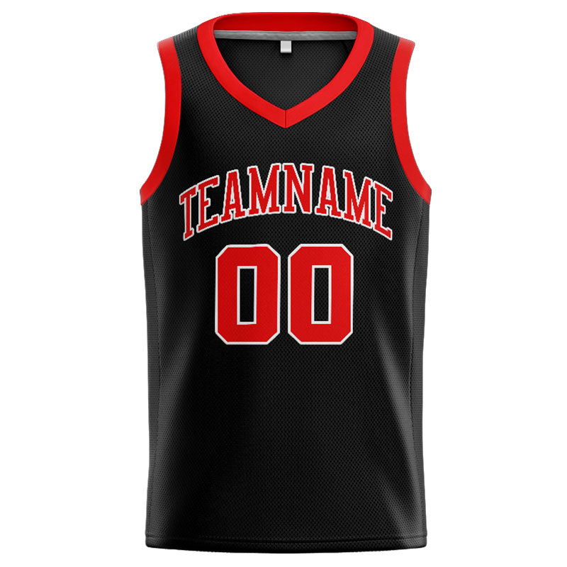 Benutzerdefinierte Authentisch  Basketball Trikot Schwarz-Rot-Weiß