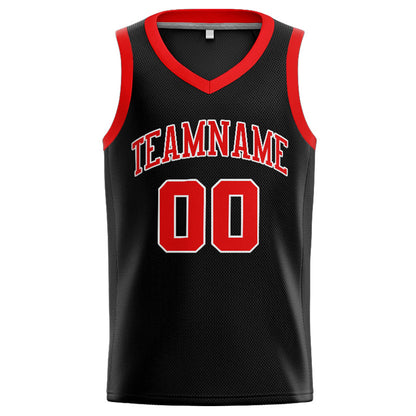 Benutzerdefinierte Authentisch  Basketball Trikot Schwarz-Rot-Weiß