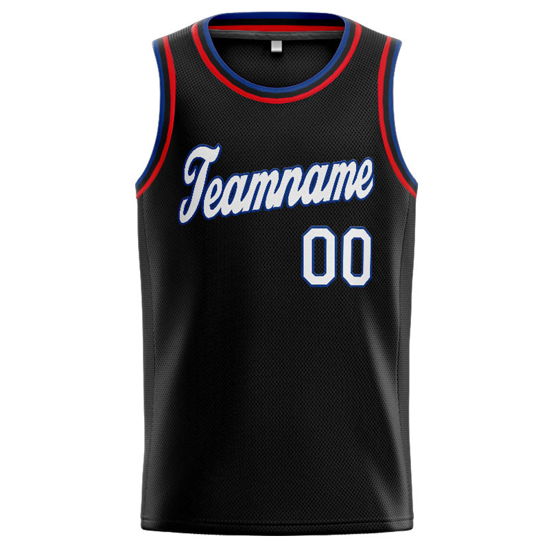 Benutzerdefinierte Authentisch  Basketball Trikot Schwarz- Weiß- Königlich- Rot