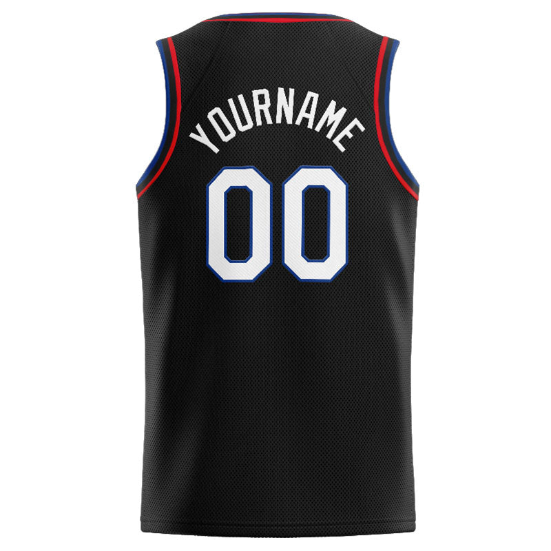 Benutzerdefinierte Authentisch  Basketball Trikot Schwarz- Weiß- Königlich- Rot