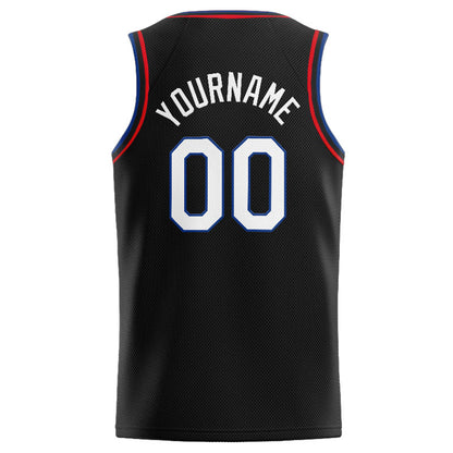 Benutzerdefinierte Authentisch  Basketball Trikot Schwarz- Weiß- Königlich- Rot