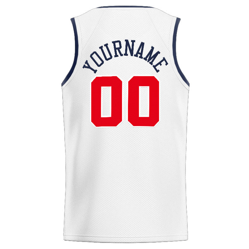 Benutzerdefinierte Authentisch  Basketball Trikot Weiß-Marine-Rot