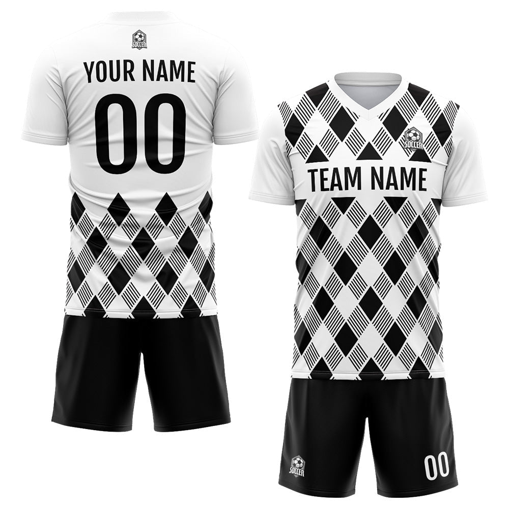 Benutzerdefinierte Fußball Trikots für Männer Frauen Personalisierte Fußball Uniformen für Erwachsene und Kind Weiß-Schwarz