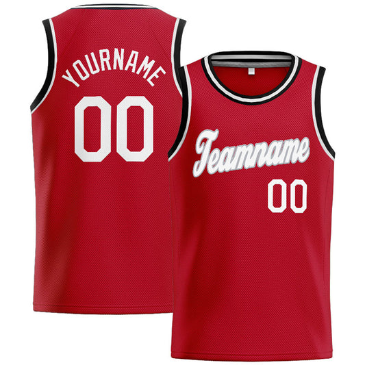 Benutzerdefinierte Authentisch  Basketball Trikot Rot-Weiß-Grau-Schwarz