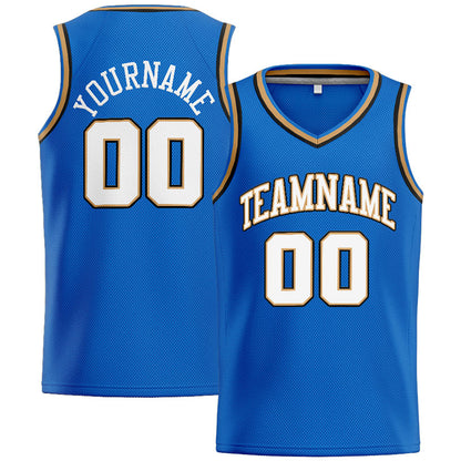 Benutzerdefinierte Authentisch  Basketball Trikot Blau-Weiß-Gold-Schwarz