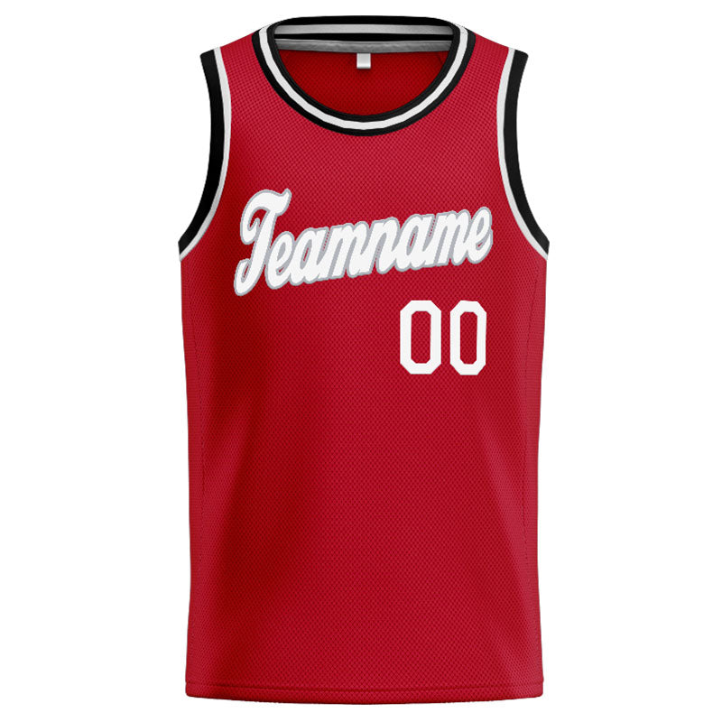 Benutzerdefinierte Authentisch  Basketball Trikot Rot-Weiß-Grau-Schwarz