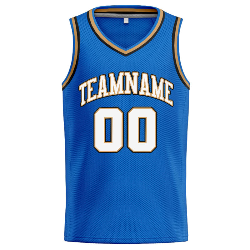 Benutzerdefinierte Authentisch  Basketball Trikot Blau-Weiß-Gold-Schwarz