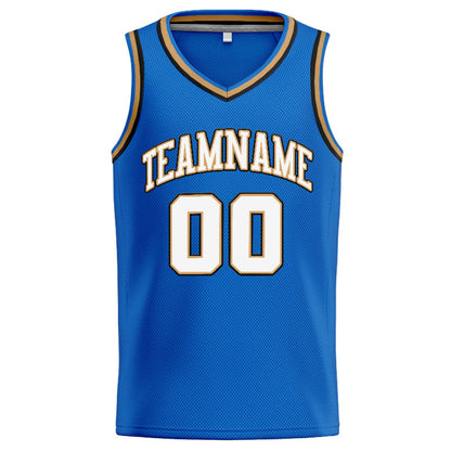 Benutzerdefinierte Authentisch  Basketball Trikot Blau-Weiß-Gold-Schwarz
