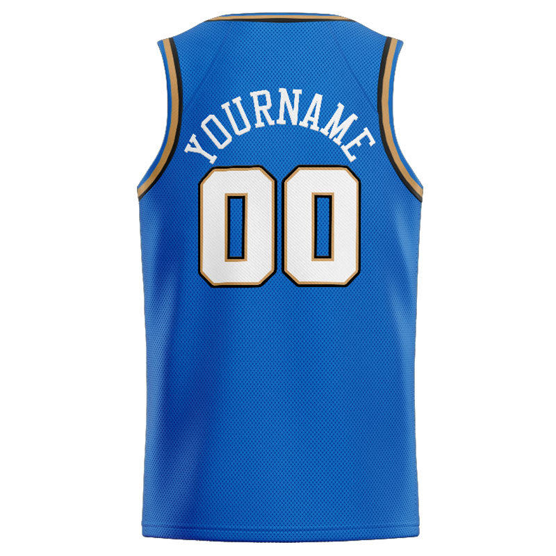 Benutzerdefinierte Authentisch  Basketball Trikot Blau-Weiß-Gold-Schwarz