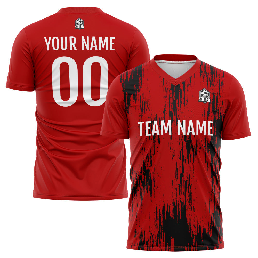 Benutzerdefinierte Fußball Trikots für Männer Frauen Personalisierte Fußball Uniformen für Erwachsene und Kind Rot-Schwarz