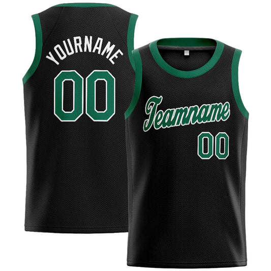 Benutzerdefinierte Authentisch  Basketball Trikot Schwarz-Kelly Grün-Weiß