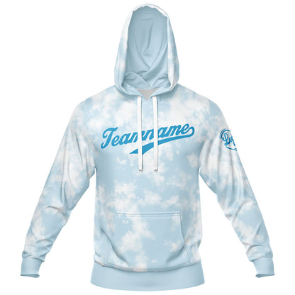 Benutzerdefiniert Gebatikt Sport-Hoodie-Oberteil und Hosen-Set Hellblau-Weiß-Blau