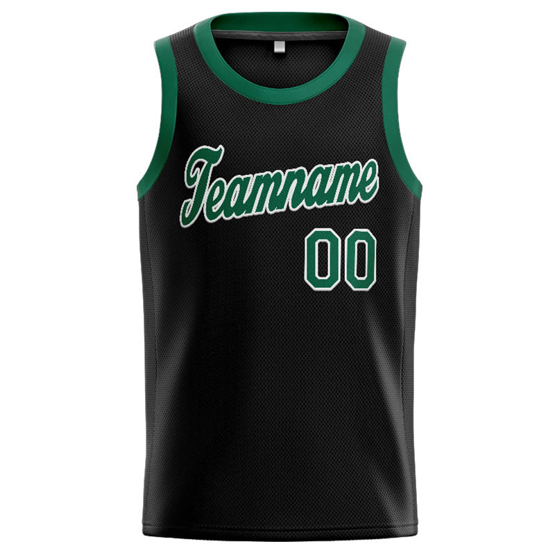 Benutzerdefinierte Authentisch  Basketball Trikot Schwarz-Kelly Grün-Weiß