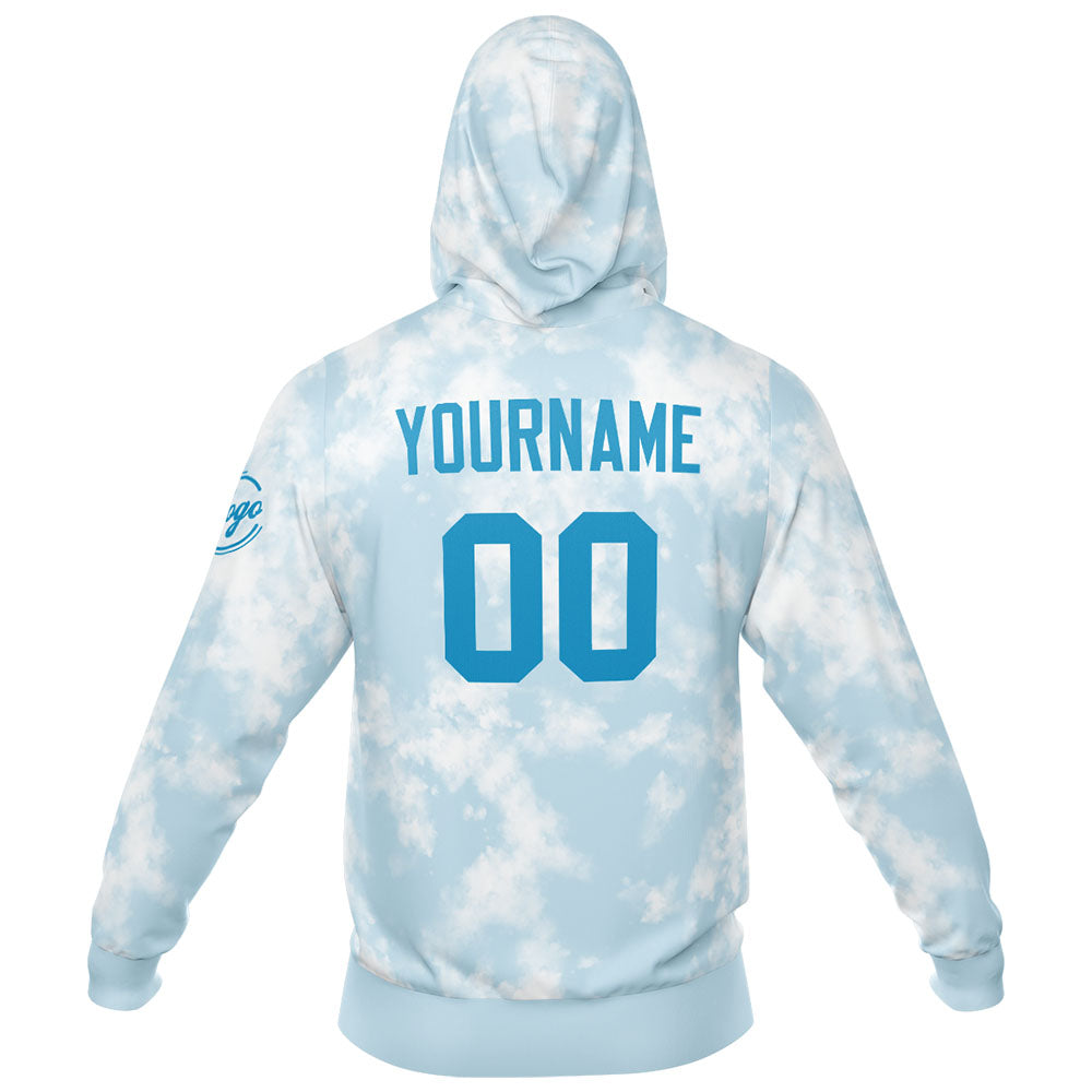 Benutzerdefiniert Gebatikt Sport-Hoodie-Oberteil und Hosen-Set Hellblau-Weiß-Blau
