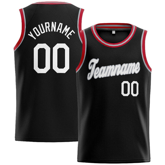 Benutzerdefinierte Authentisch  Basketball Trikot Schwarz-Weiß-Grau-Rot