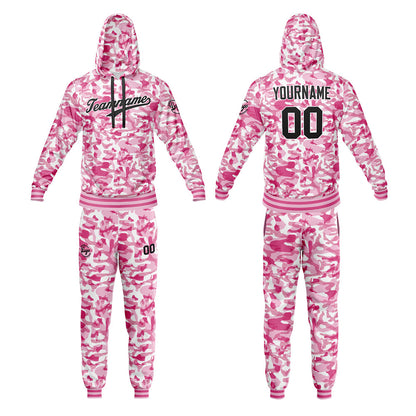 Benutzerdefiniert Tarnung Sport Jersey Satz Trainingsanzug Zur Seite fahren Kapuzenpullover Oberteile und Hose Satz Rosa