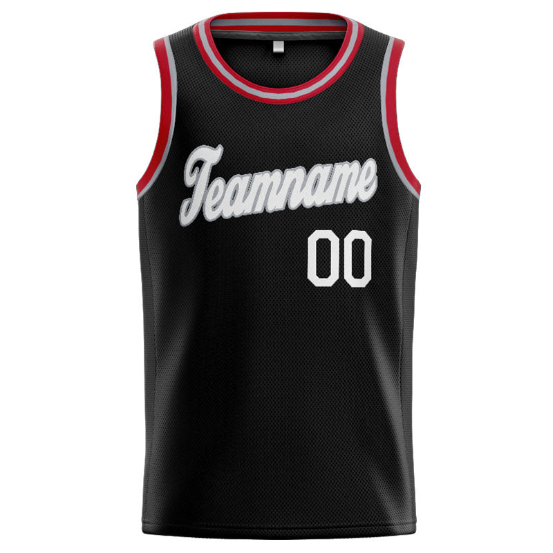 Benutzerdefinierte Authentisch  Basketball Trikot Schwarz-Weiß-Grau-Rot