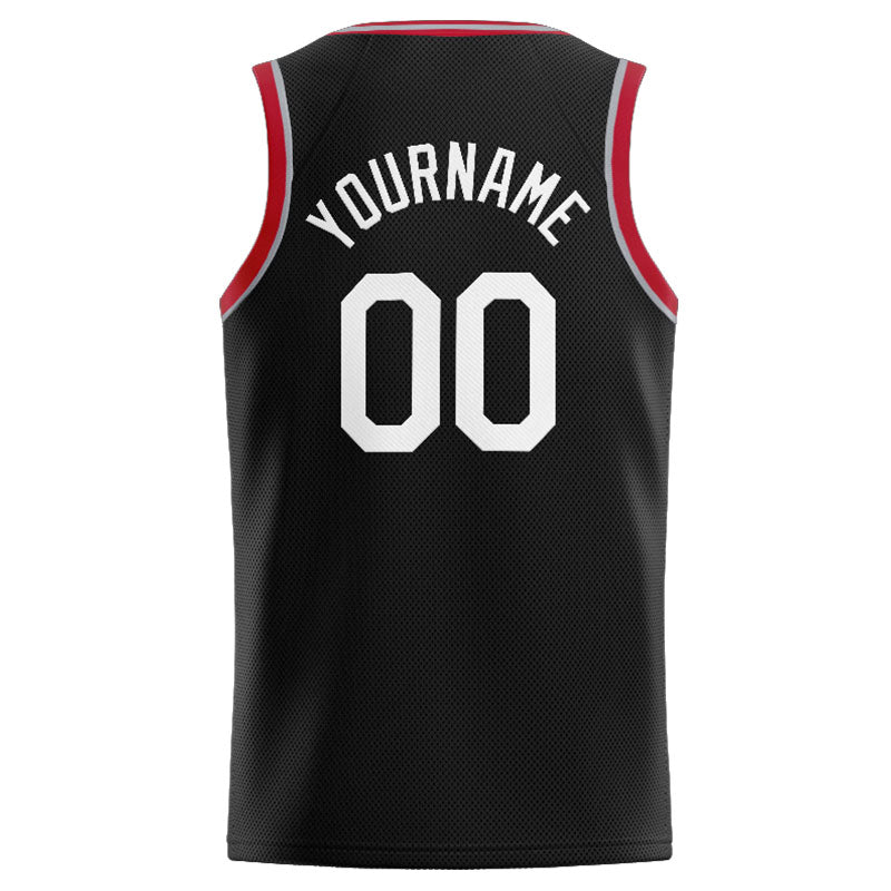 Benutzerdefinierte Authentisch  Basketball Trikot Schwarz-Weiß-Grau-Rot